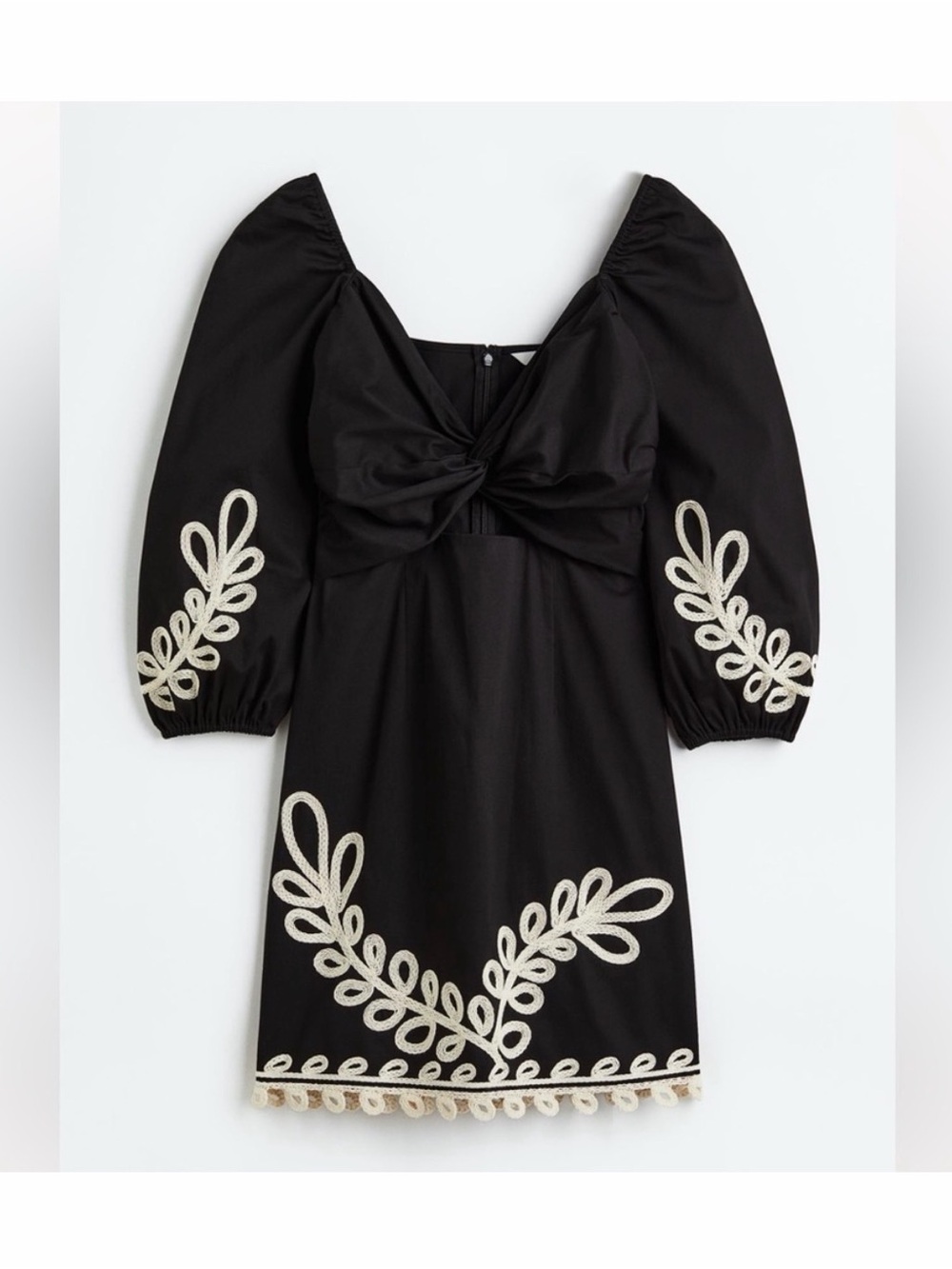 H&M Black Mini Dress with Cream Embroidery